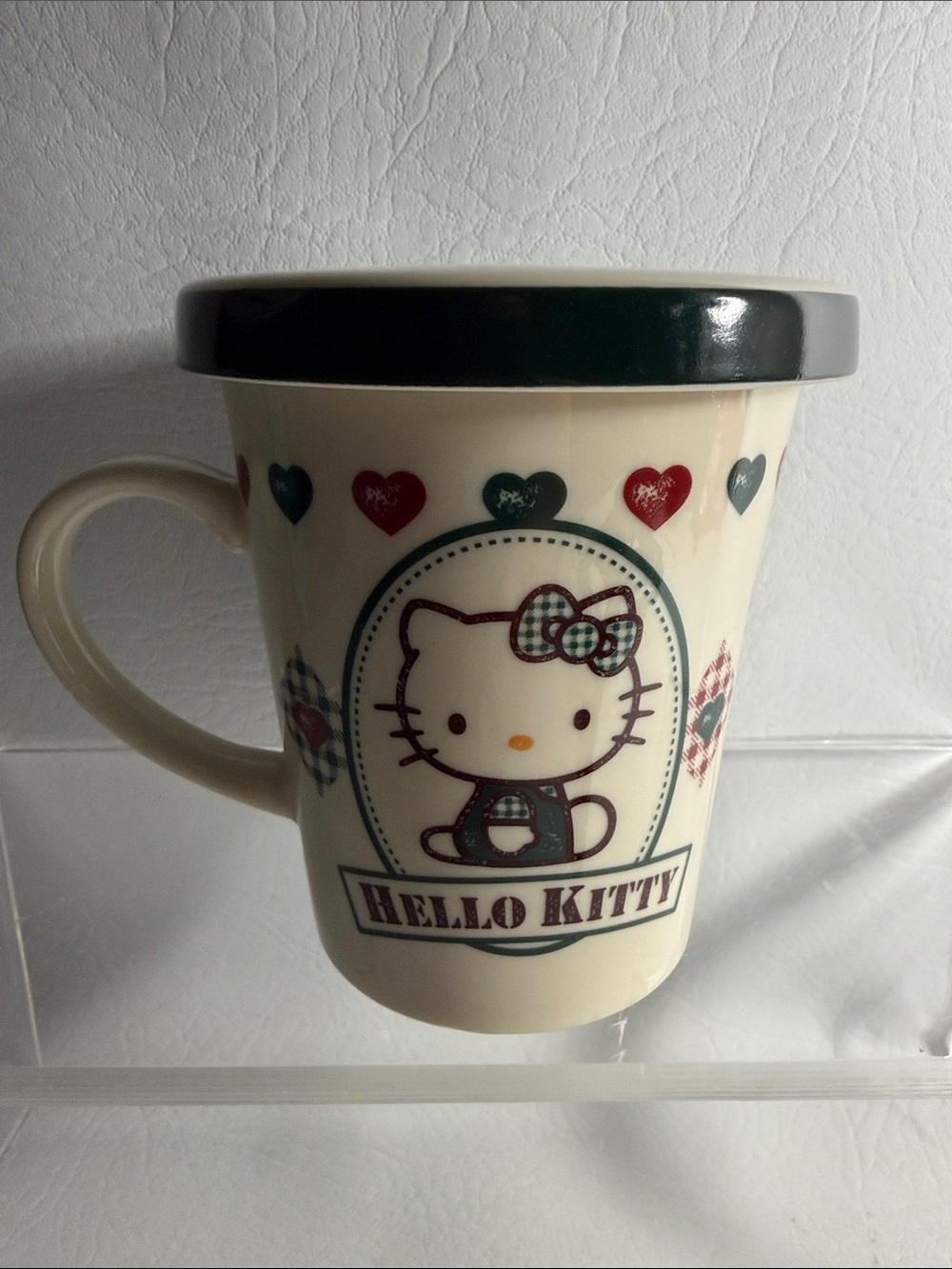 Sanrio Hello Kitty VTG Hearts and Plaids Tea Cup Strainer and Lid 2005